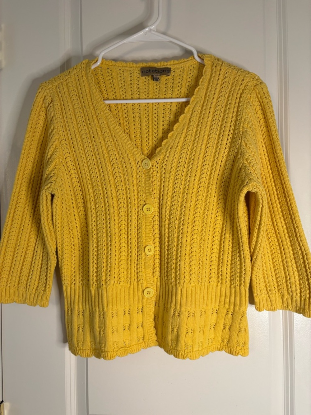 NOTATIONS Bright Yellow Pointelle Button Cardigan - Picture 2 of 4
